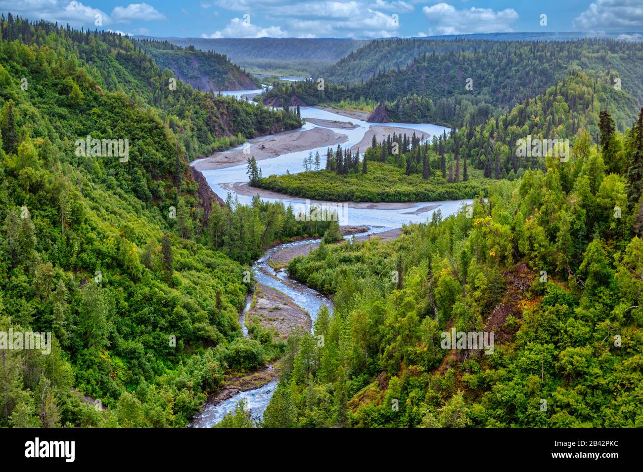 Fluss, Der Durch ein Tal im Boreal Forest, Alaska, USA fließt Stockfoto