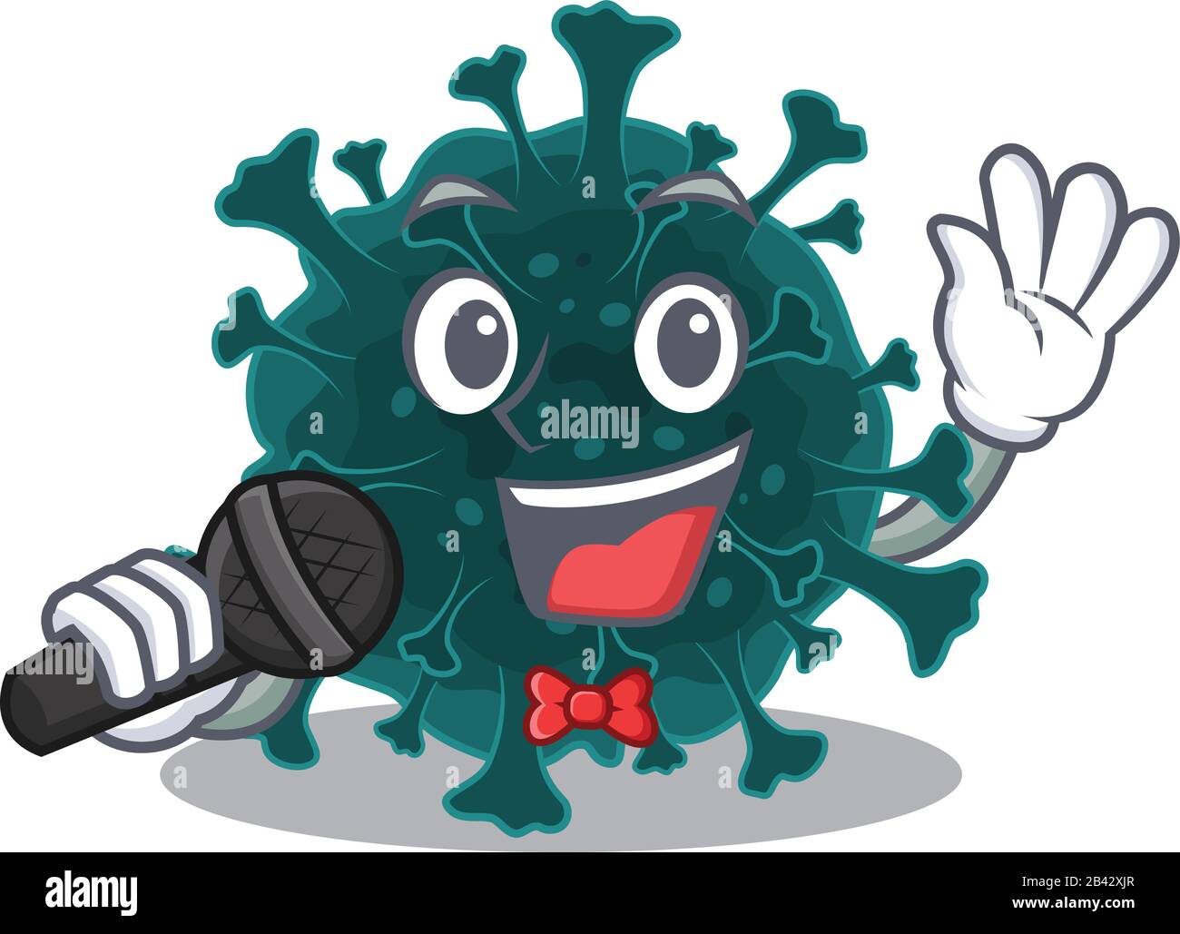 Cute Coronavirus COVID 19 singt ein Lied mit einem Mikrofon Stock Vektor