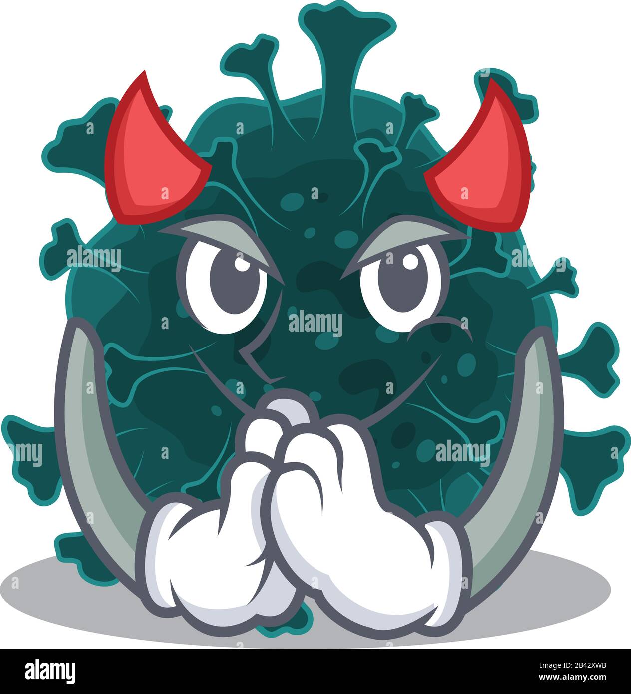 Ein Bild von Coronavirus COVID 19 im Trickfilmdesign des Teufels Stock Vektor