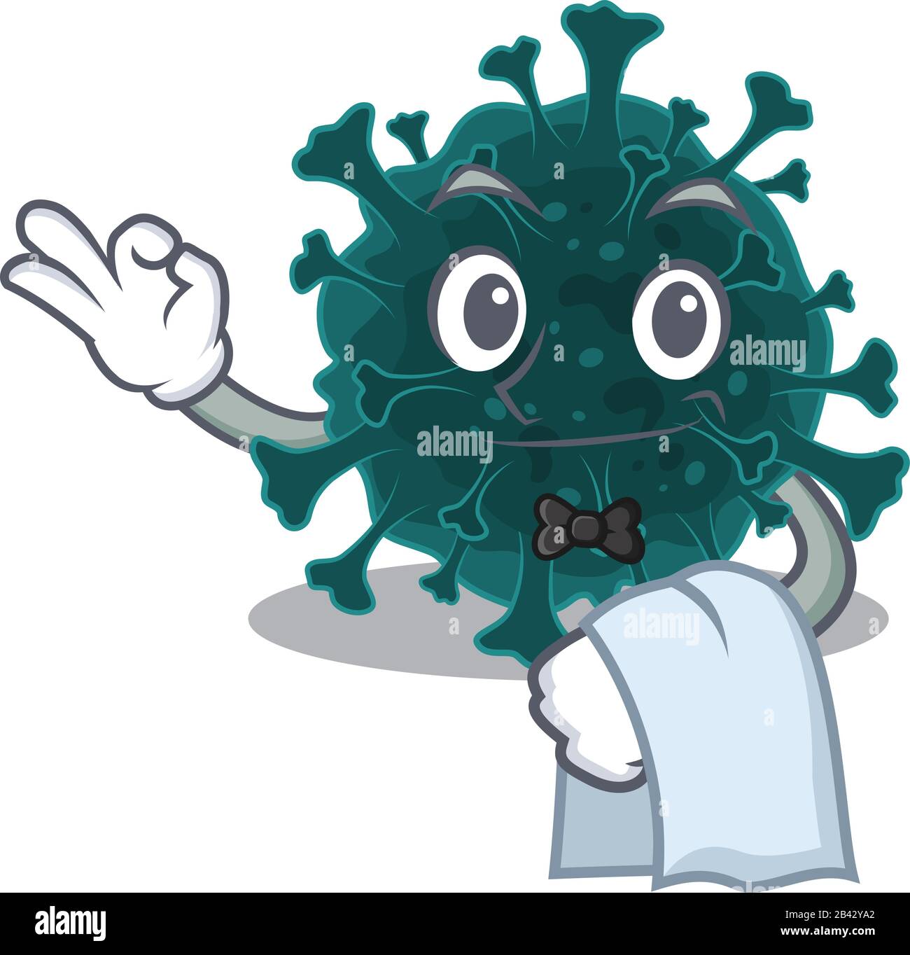 Ein Design von Coronavirus COVID 19 Cartoon-Charakter arbeitet als Kellner Stock Vektor