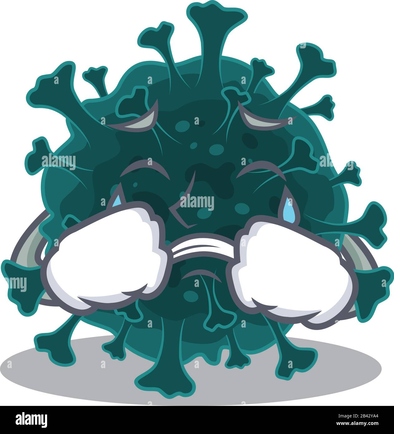 Ein Weinender Coronavirus COVID 19 Cartoon Maskottchen Designstil Stock Vektor