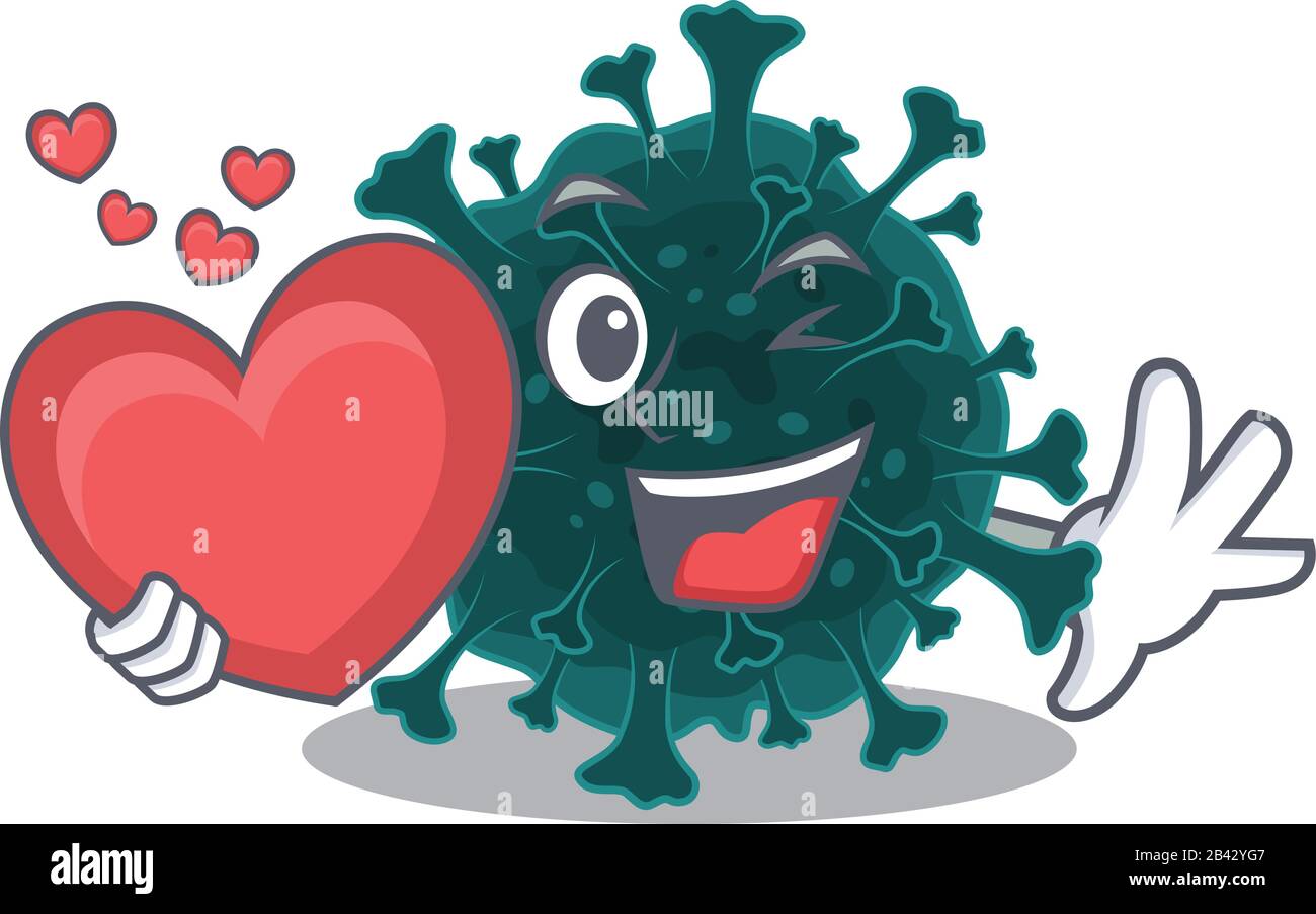 Ein romantisches Cartoon-Design aus Coronavirus COVID 19 mit Herz Stock Vektor