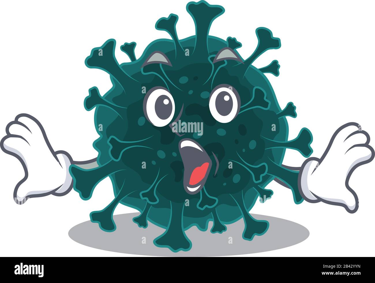 Eine Zeichentrickfigur des Coronavirus COVID 19, die eine überraschende Geste macht Stock Vektor