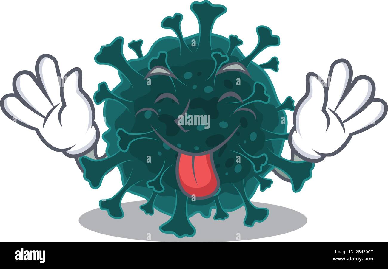 Lustiger Coronavirus COVID 19-Maskottchen-Design mit Zunge heraus Stock Vektor