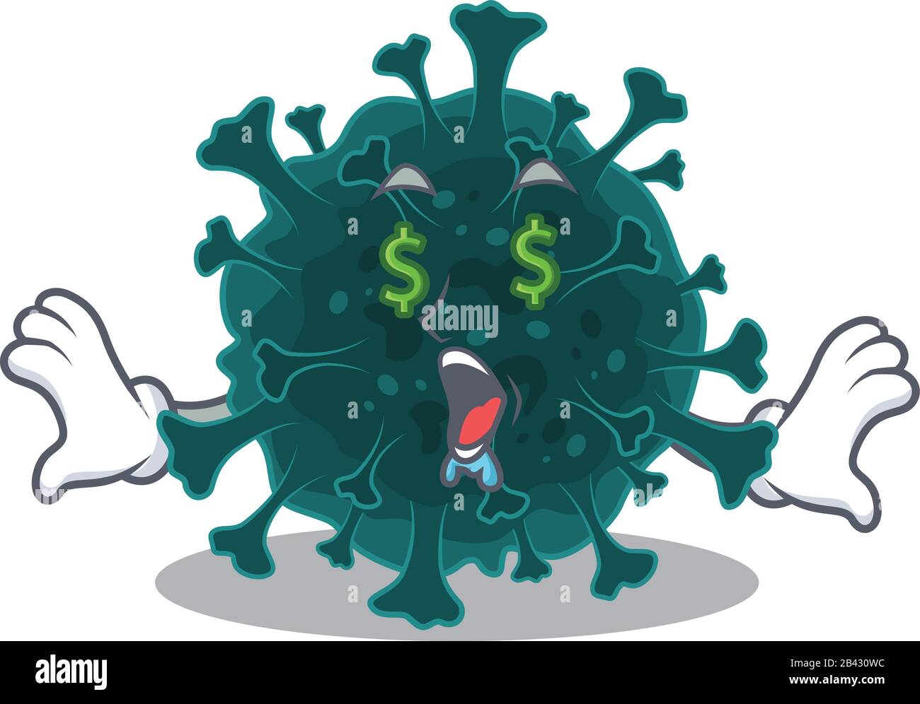 Rich Coronavirus COVID 19 mit Money Eye Maskottchen Character Style Stock Vektor