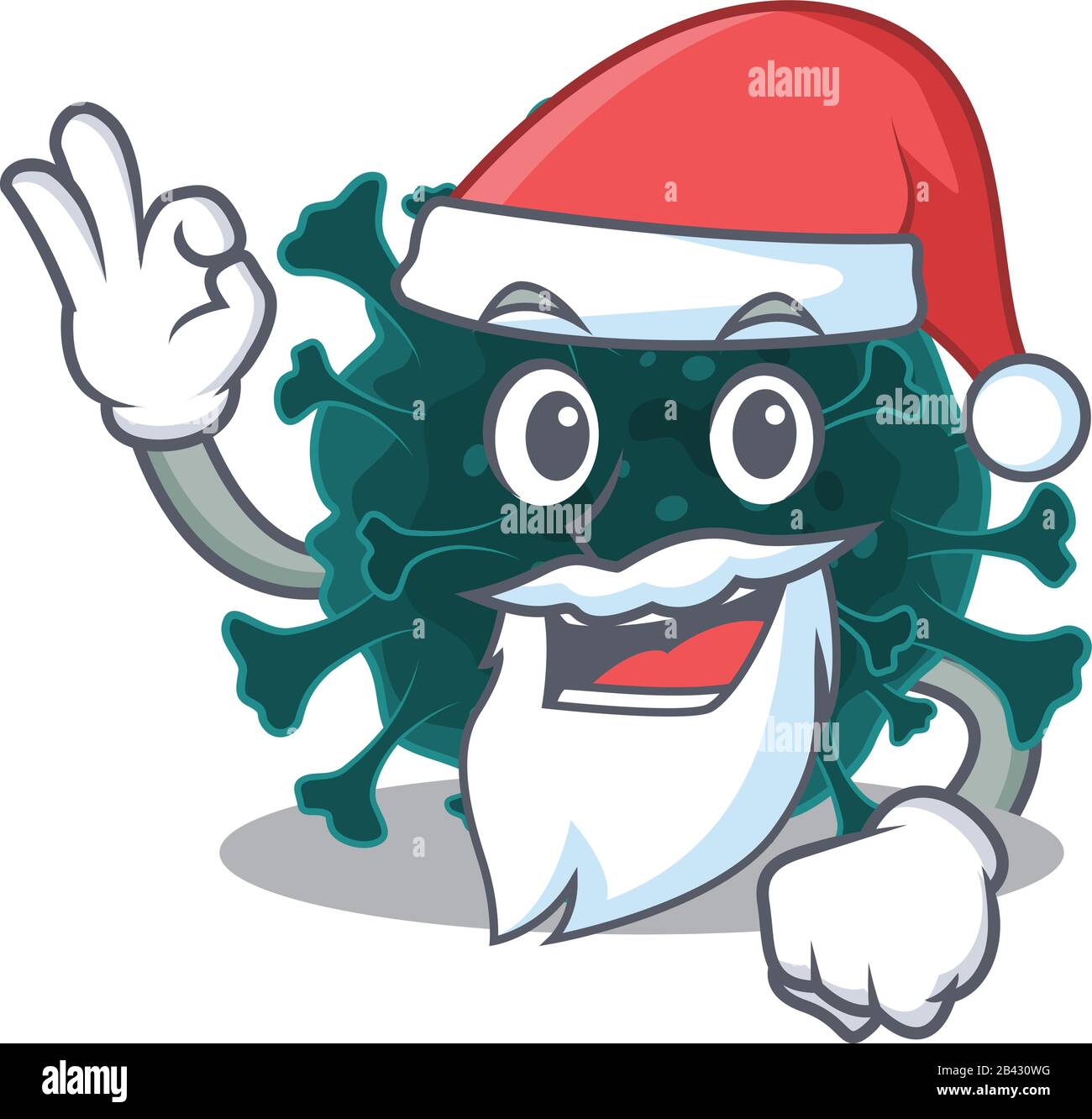 Coronavirus COVID 19 im Santa Cartoon Character Design mit OK Finger Stock Vektor