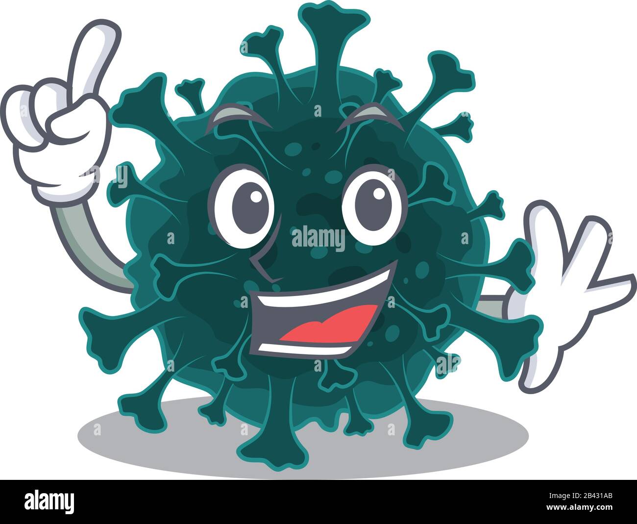 Ein Finger Coronavirus COVID 19 im Maskottchen Cartoon-Zeichenstil Stock Vektor