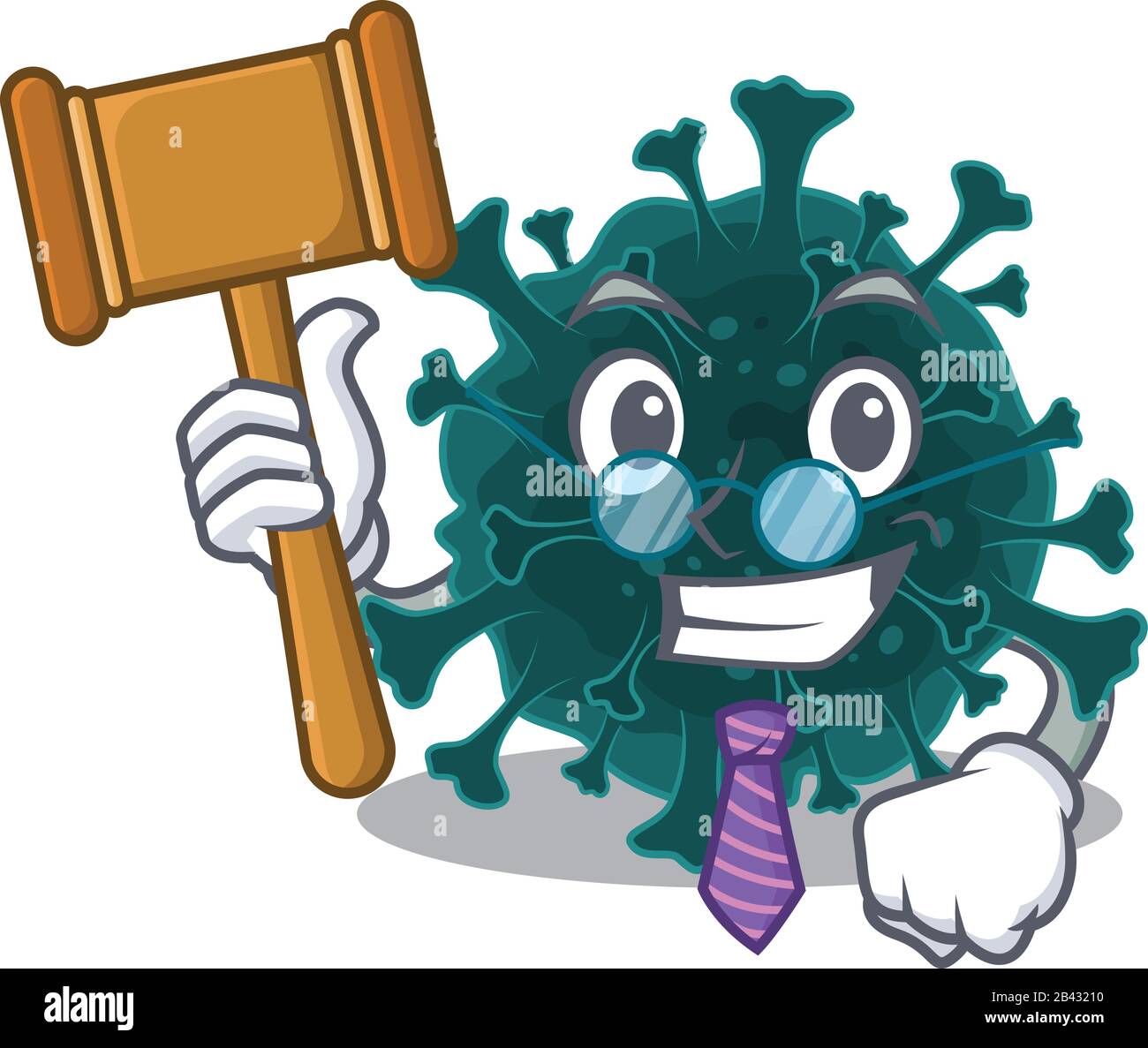 Charismatisches Judge Coronavirus COVID 19 Cartoon-Charakter-Design mit niedlichen Gläsern Stock Vektor