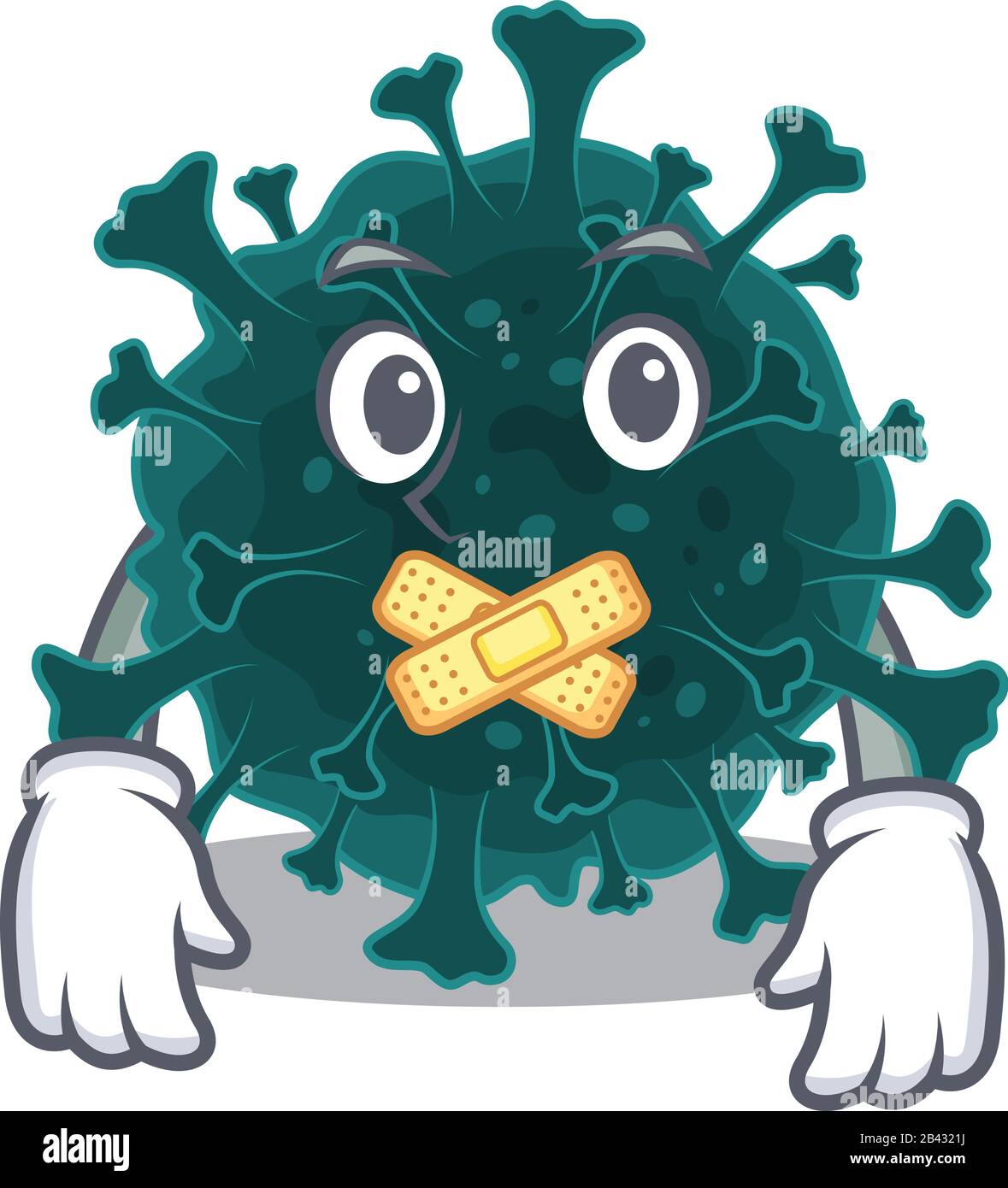 Coronavirus COVID 19 Maskottchen Cartoon-Charakter-Design mit leiser Geste Stock Vektor