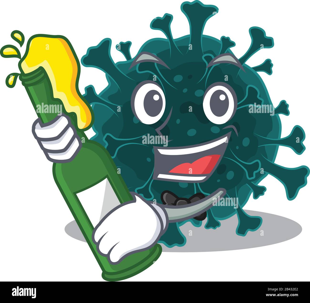 Coronavirus COVID 19 mit einer Flasche Biermaskottchen im Cartoon-Stil Stock Vektor