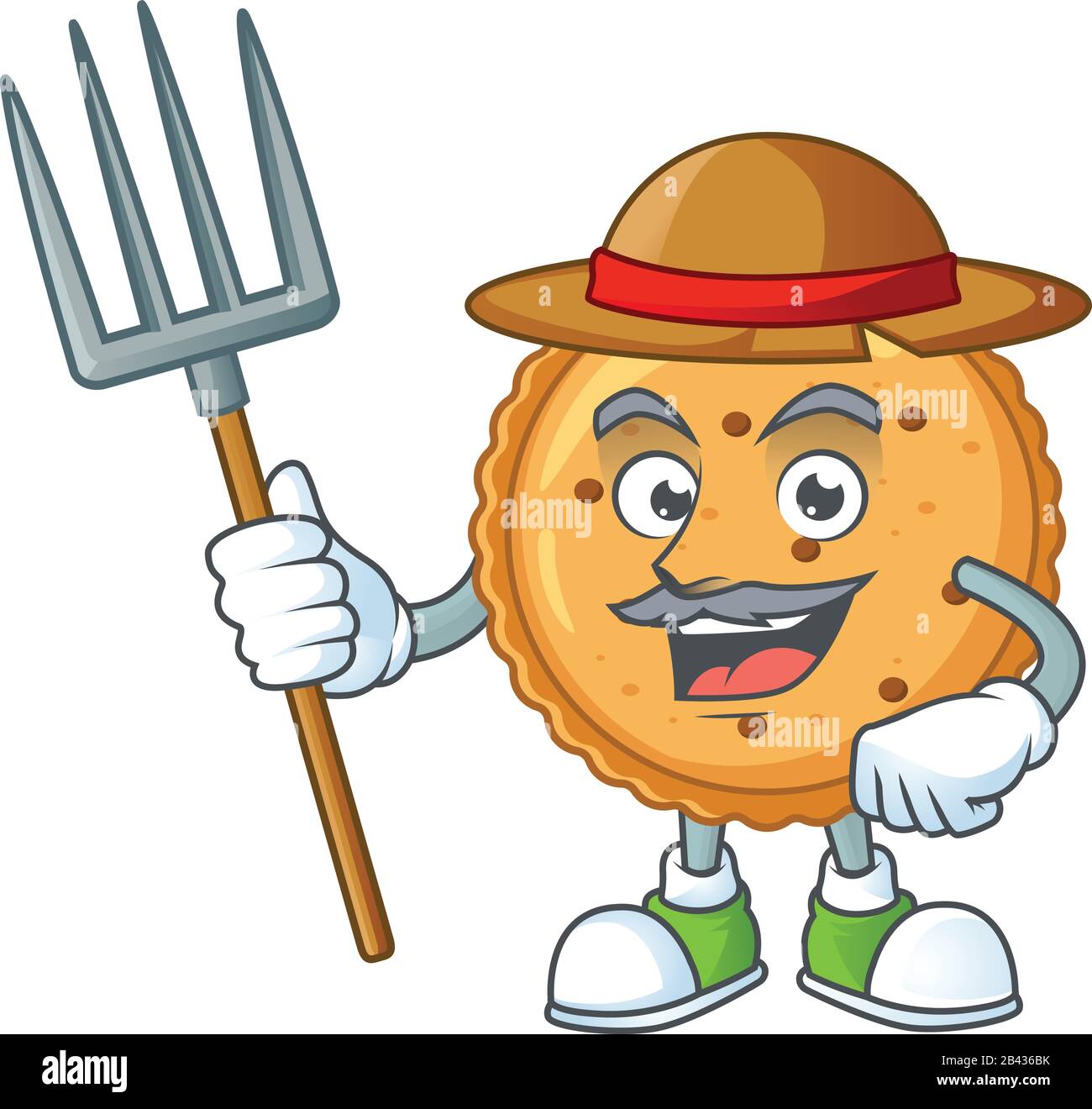 Süße Bauern Erdnussbutter Kekse Cartoon-Maskottchen mit Hut und Werkzeug Stock Vektor