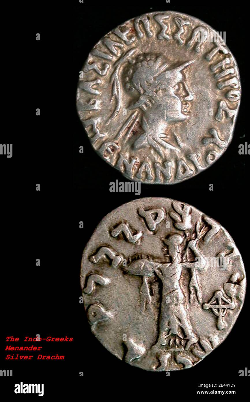 Dynastie der indo griechischen menander 3 Münzen, Indien, Asien Stockfoto