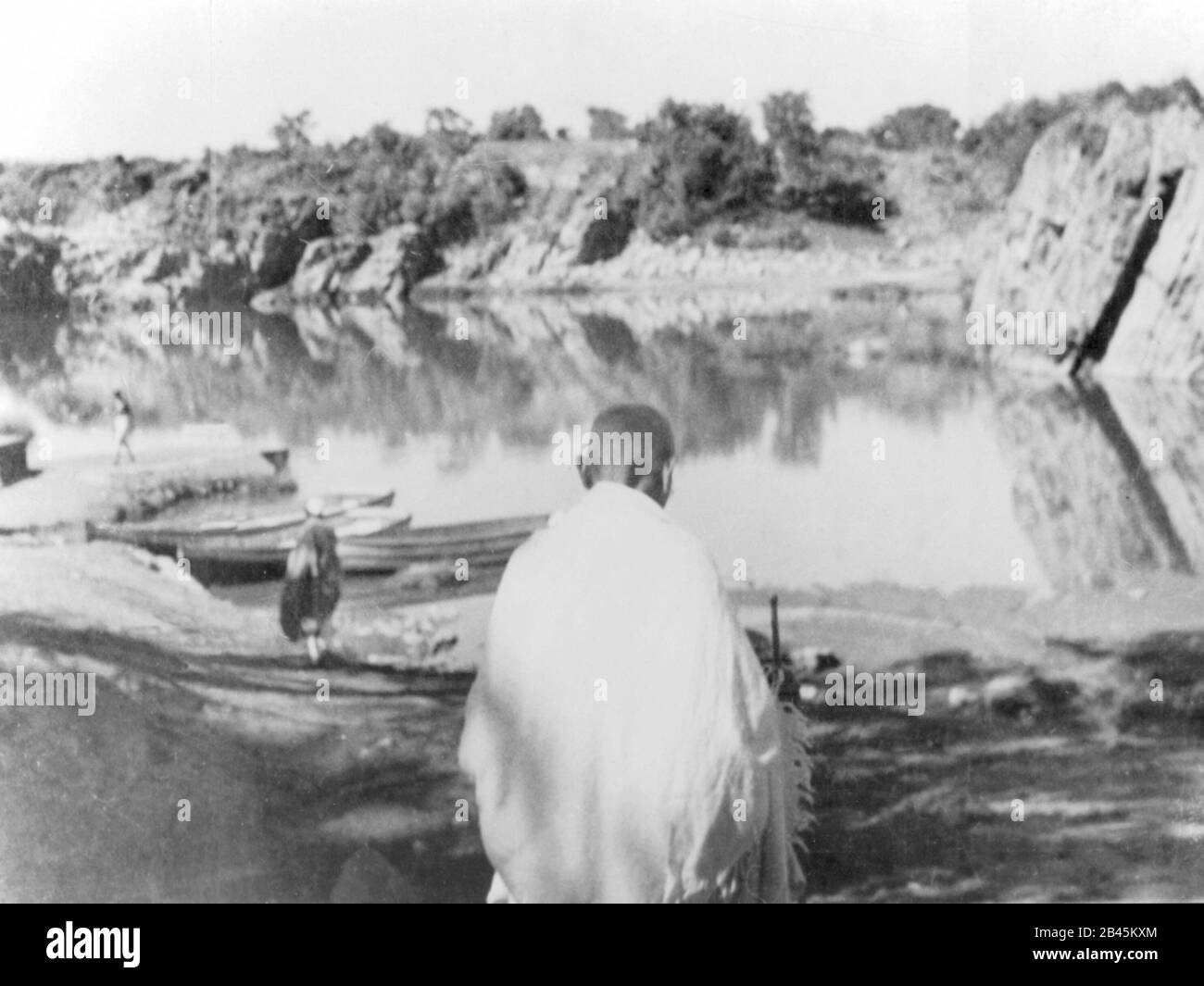 Mahatma Gandhi bei Marmorfelsen, Jubbulpore, Jabalpur, Madhya Pradesh, Indien, Asien, Februar 1941, alter Jahrgang 1900s Bild Stockfoto