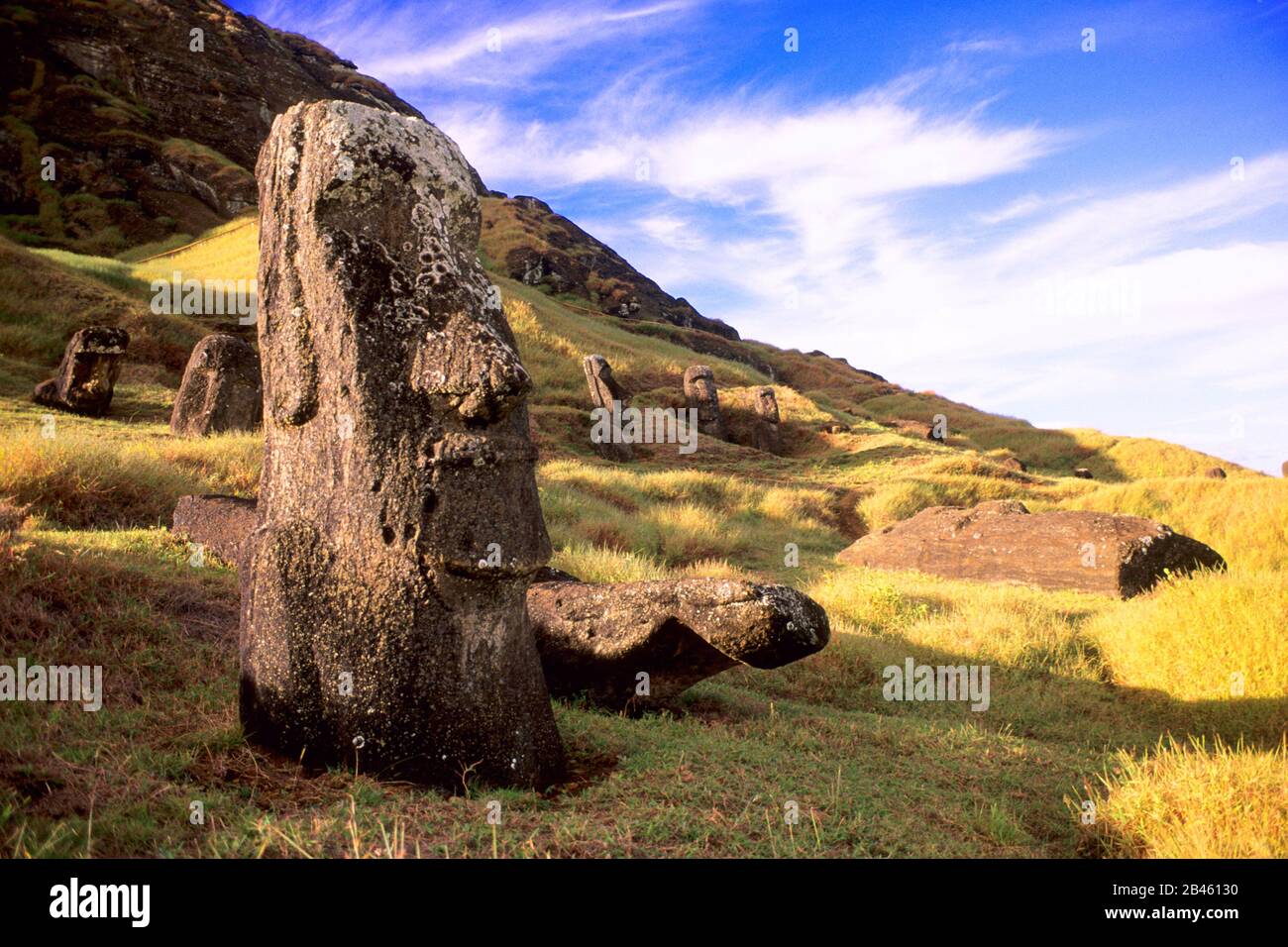 Suedamerika, Chile, Pazifik, Moais auf der Osterinsel, Ahu Tongariki, Stockfoto