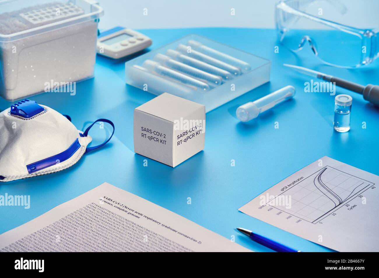 SARS-COV-2 pcr-Diagnose-Kit. Dies ist RT-qPCR-Kit für Reverse Transkription und Amplifikation von DNA-Fragmenten, die einen bestimmten Bereich von erkennen Stockfoto