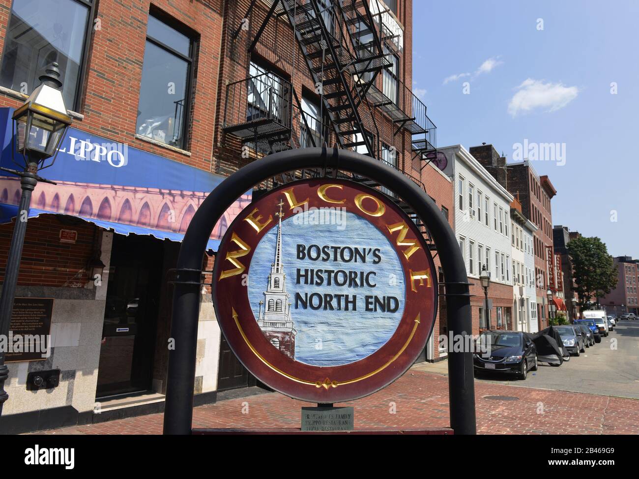 Holzschild, North End, Boston, Massaschusetts, USA Stockfoto