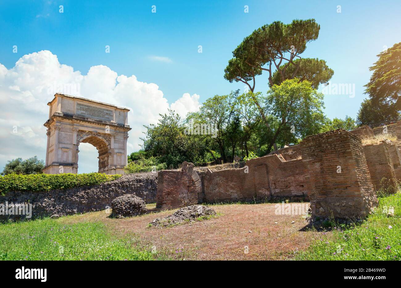 Ruinen des Forum Romanum und des Parks Stockfoto