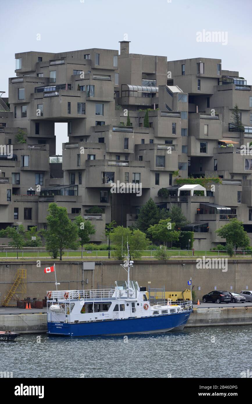 Wohnkomplex, 'Habitat 67', Quai Marc-Drouin, Alter Hafen, Montreal, Quebec, Kanada Stockfoto