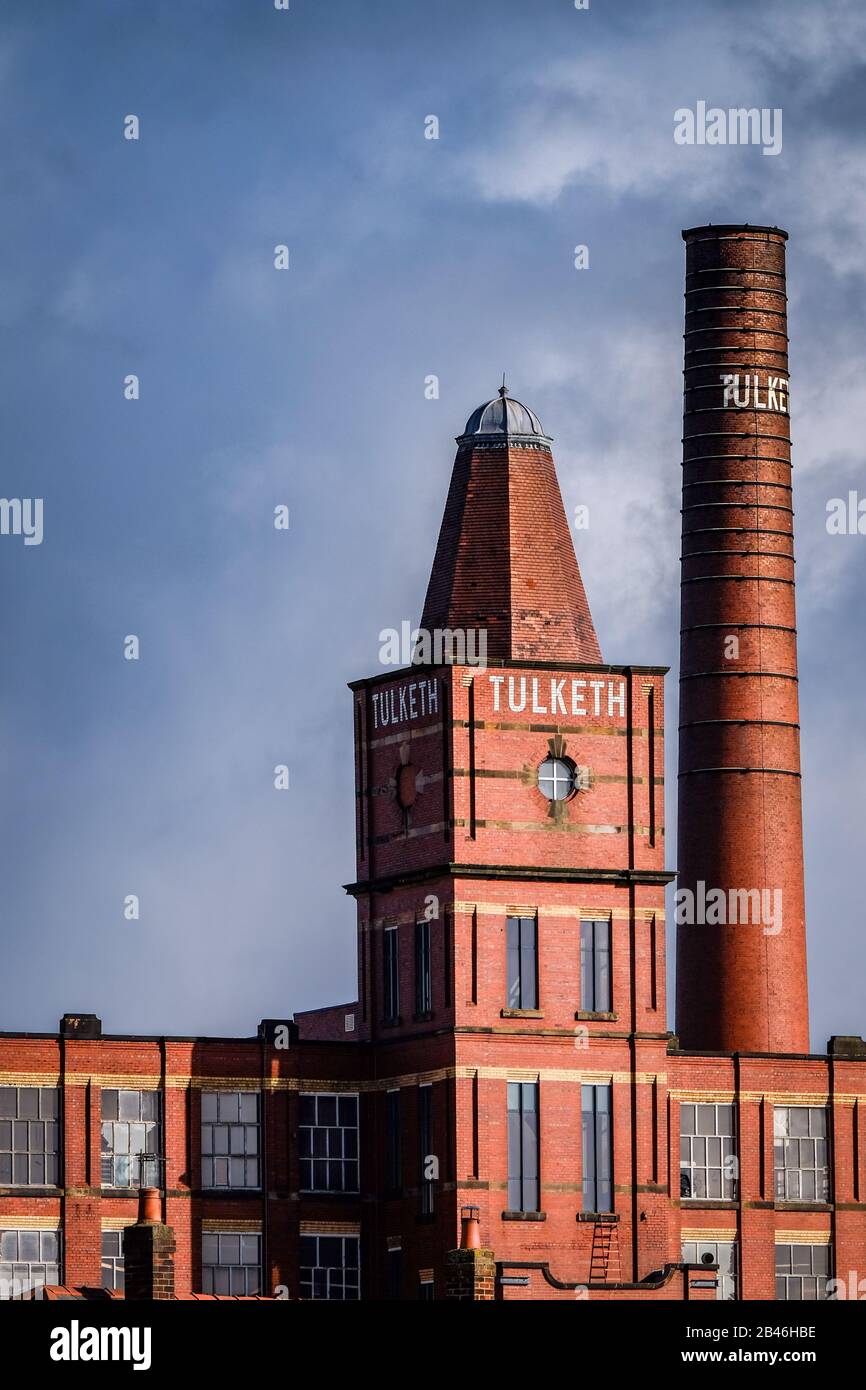 Tulketh Mill in Preston, Lancashire war eine 1905 erbaute und heute Unter Denkmalschutz stehende Baumwollspinnerei aus Edwardian. Stockfoto