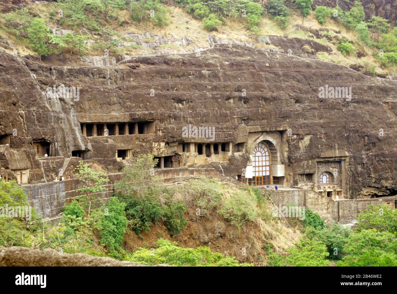 Ajanta Höhlen; Felsen-Schnitt Buddhistische Höhlendenkmäler; Aurangabad Bezirk; Maharashtra; Indien; Asien Stockfoto
