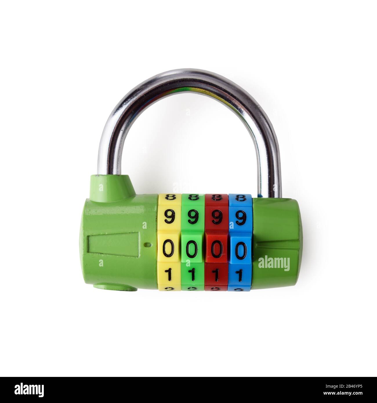 Sperre mit auf weiß isoliertem Code Stockfoto