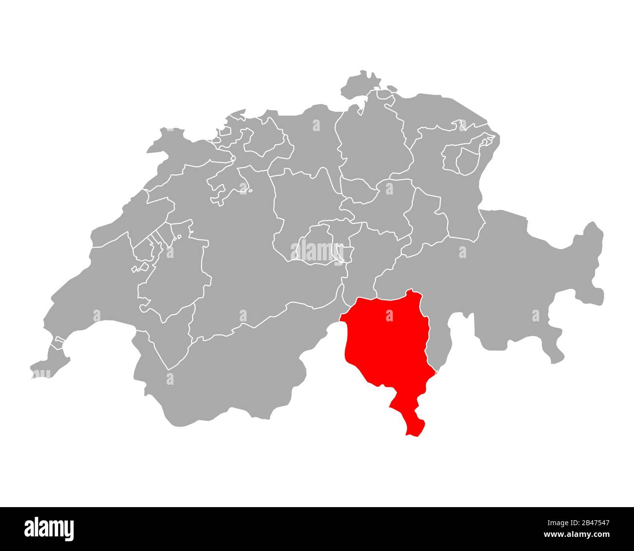 Karte von Ticino in der Schweiz Stockfoto