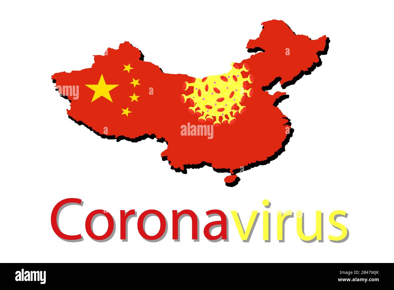 Silhouette der Karte von china mit einem Coronavirus Bakterien Stockfoto