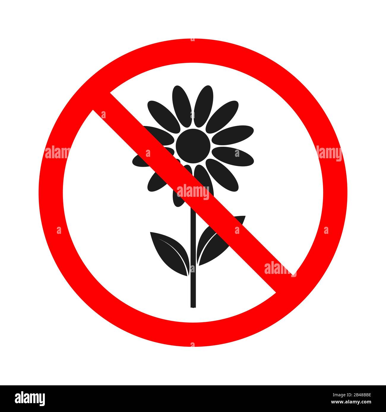 Verbotene Blumen auf weißem Hintergrund. Symbol für verbotene Blumen. Vektorgrafiken. Kein Blumenschild. Stock Vektor