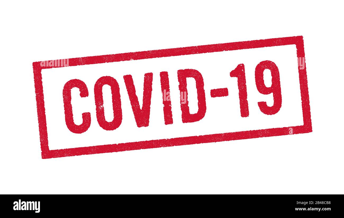 Vektordarstellung des Wortes Covid-19 (Abkürzung der Coronavirus Disease 2019) in rotem Farbstempel Stock Vektor
