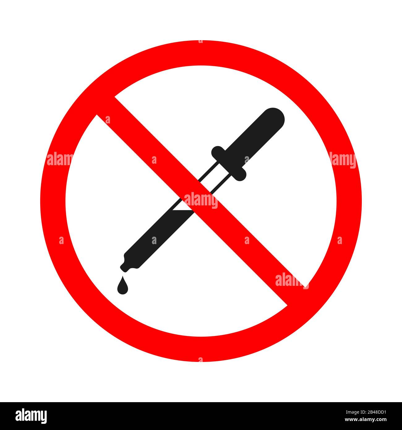 Prüfverbot auf weißem Hintergrund. Kein Pipettenschild. Laboranalysekonzept. Vektorgrafiken. Stock Vektor