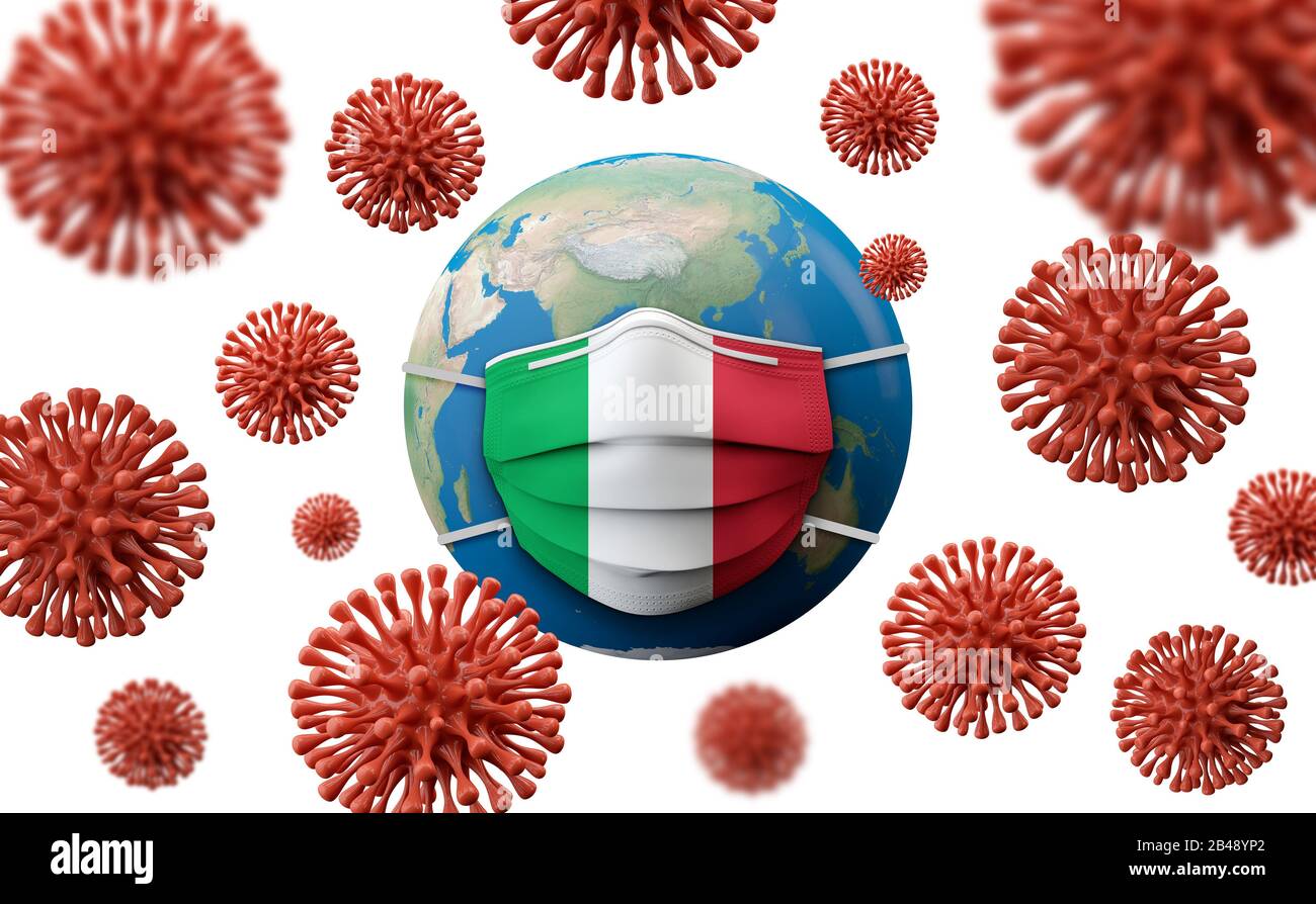 Italien Flagge medizinische Schutzmaske. 3D-Rendering Stockfoto