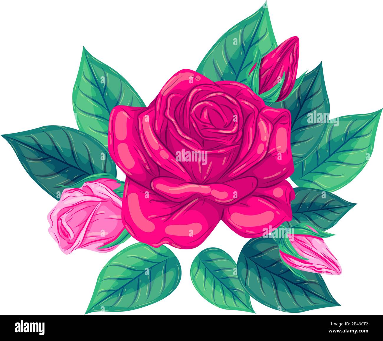 Abbildung: Schöne natürliche Rose mit weißem Hintergrundvektor Stock Vektor