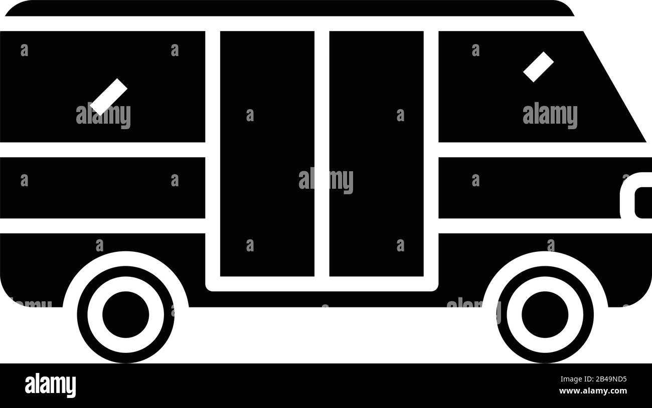 Kleines Bussymbol schwarz, Konzeptabbildung, Vektor-Flachsymbol, Glyph-Zeichen. Stock Vektor
