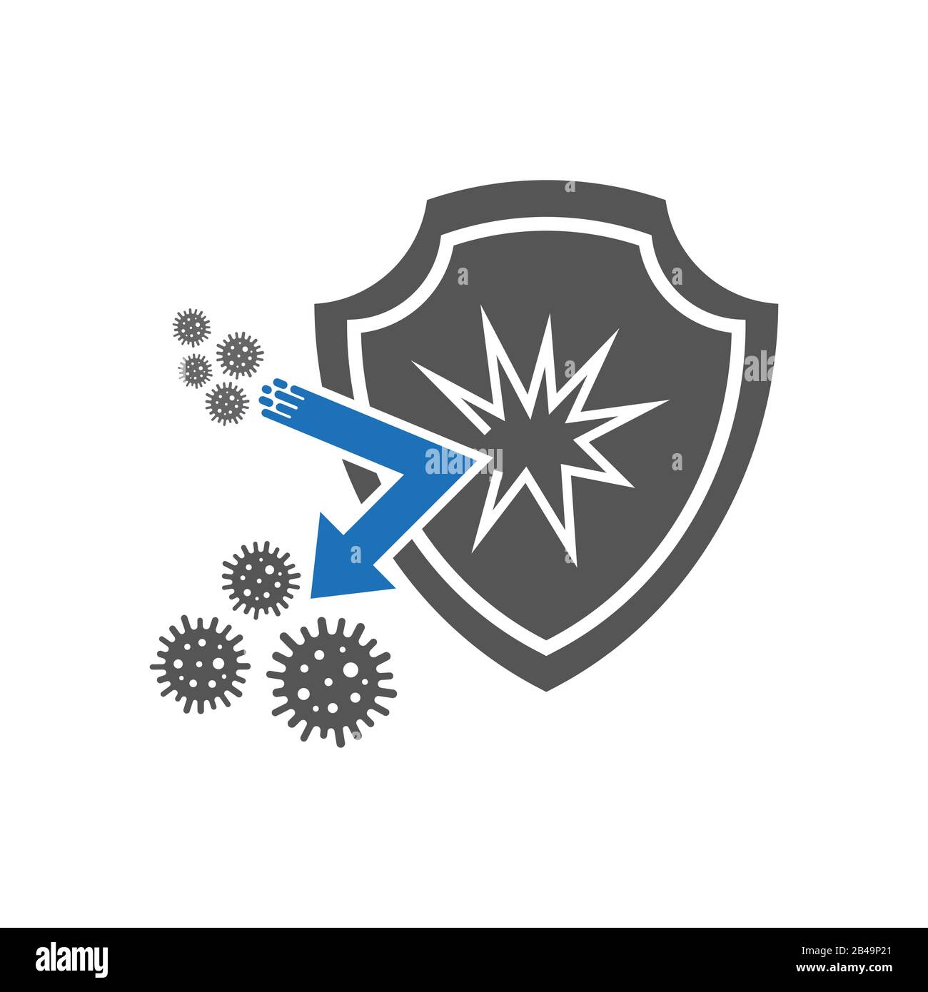Symbol für Bakterienschutz. Einfache Abbildung des Bakterienschildvektorsymbols für Webdesign, isoliert auf weißem Hintergrund. Flacher Stil. Virenschutz Stock Vektor