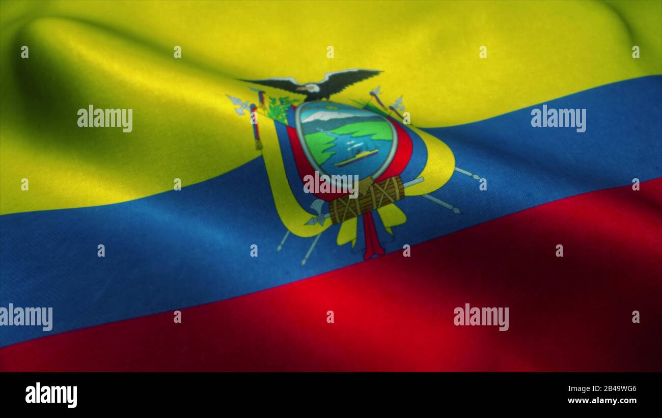 Die Flagge Ecuadors winkt im Wind. Nationalflaggen Ecuadors. Zeichen Ecuadors. 3D-Rendering. Stockfoto