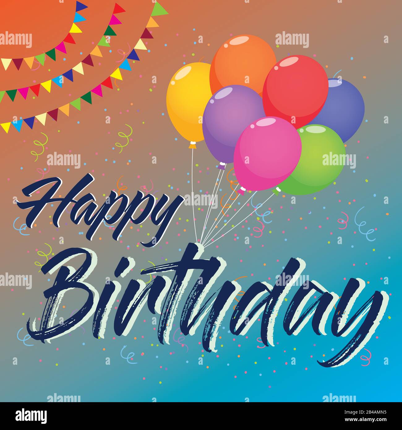 Alles gute Zum Geburtstag Typografie Vektor-Design mit Ballon, Konfetti und farbenfrohem Hintergrund Stock Vektor