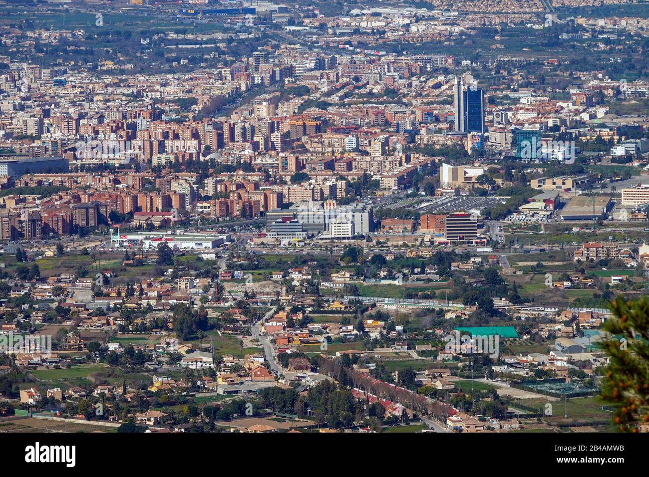 Die spanische Stadt Murcia von oben gesehen, von den Kresten del Gallo Stockfoto