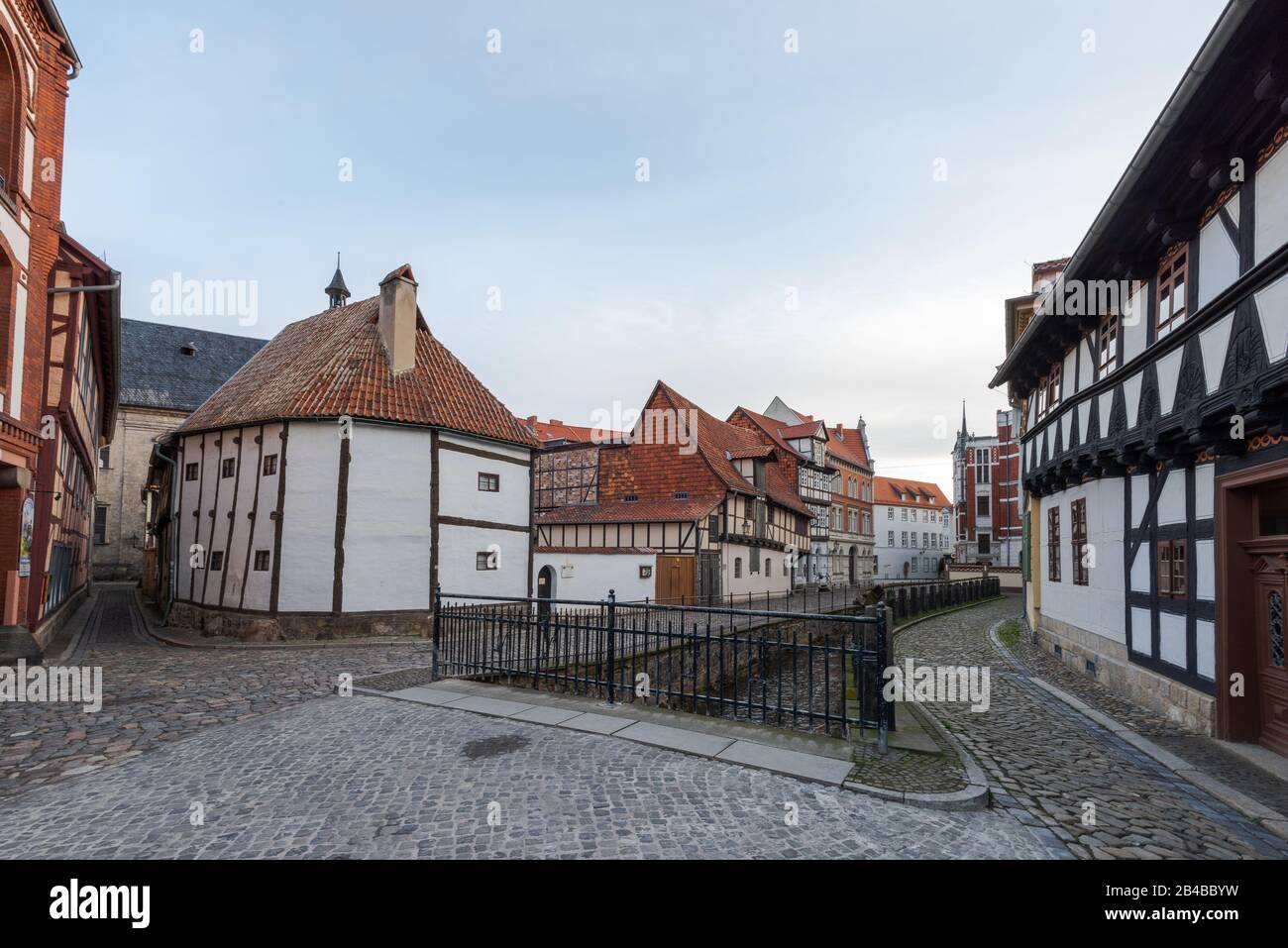 Alte Fachwerkhäuser in Quedlinburg Stockfoto