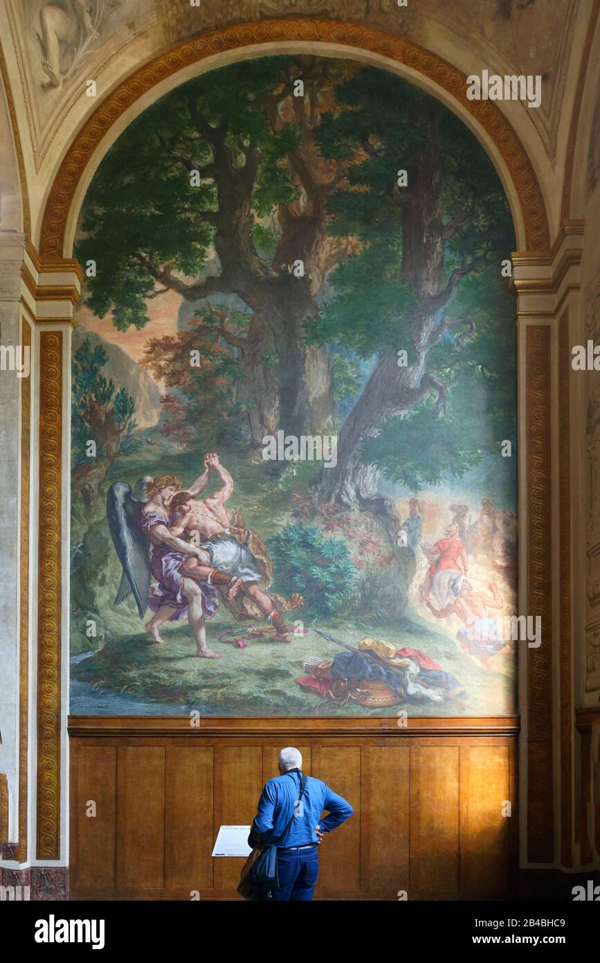 Frankreich, Paris, Saint-Germain-des-Pres-Viertel, Kirche Saint Sulpice, Kapelle der Heiligen Engel, Jacob Wrestling mit dem Engel von Eugene Delacroix Stockfoto