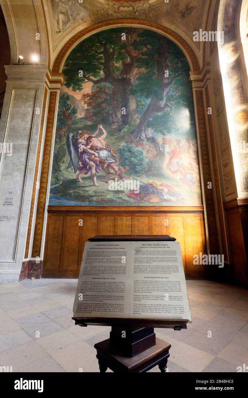 Frankreich, Paris, Saint-Germain-des-Pres-Viertel, Kirche Saint Sulpice, Kapelle der Heiligen Engel, Jacob Wrestling mit dem Engel von Eugene Delacroix Stockfoto