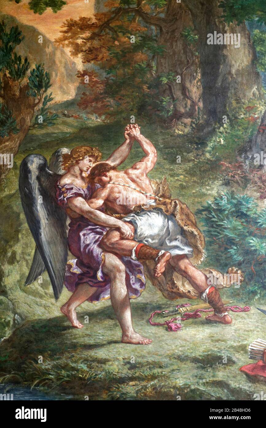 Frankreich, Paris, Saint-Germain-des-Pres-Viertel, Kirche Saint Sulpice, Kapelle der Heiligen Engel, Jacob Wrestling mit dem Engel von Eugene Delacroix Stockfoto