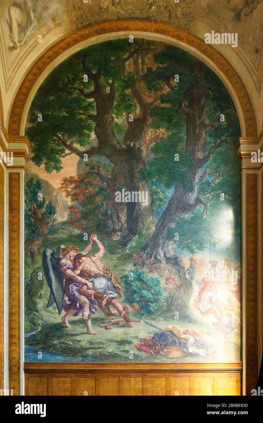 Frankreich, Paris, Saint-Germain-des-Pres-Viertel, Kirche Saint Sulpice, Kapelle der Heiligen Engel, Jacob Wrestling mit dem Engel von Eugene Delacroix Stockfoto