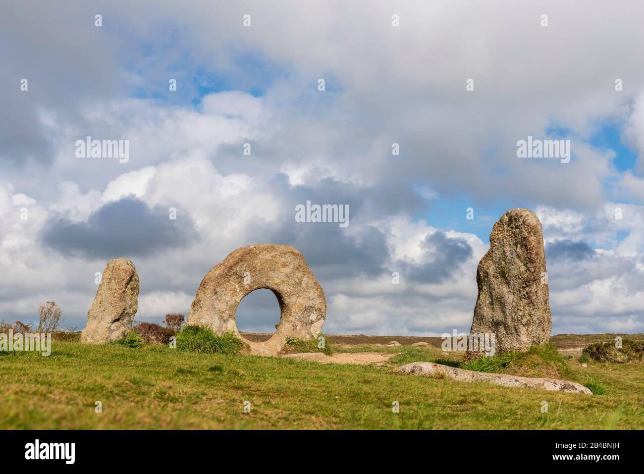 Großbritannien, England, Cornwall, Männer An Tol, spätneolithische oder Frühbronzezeitliche Stehsteine Stockfoto