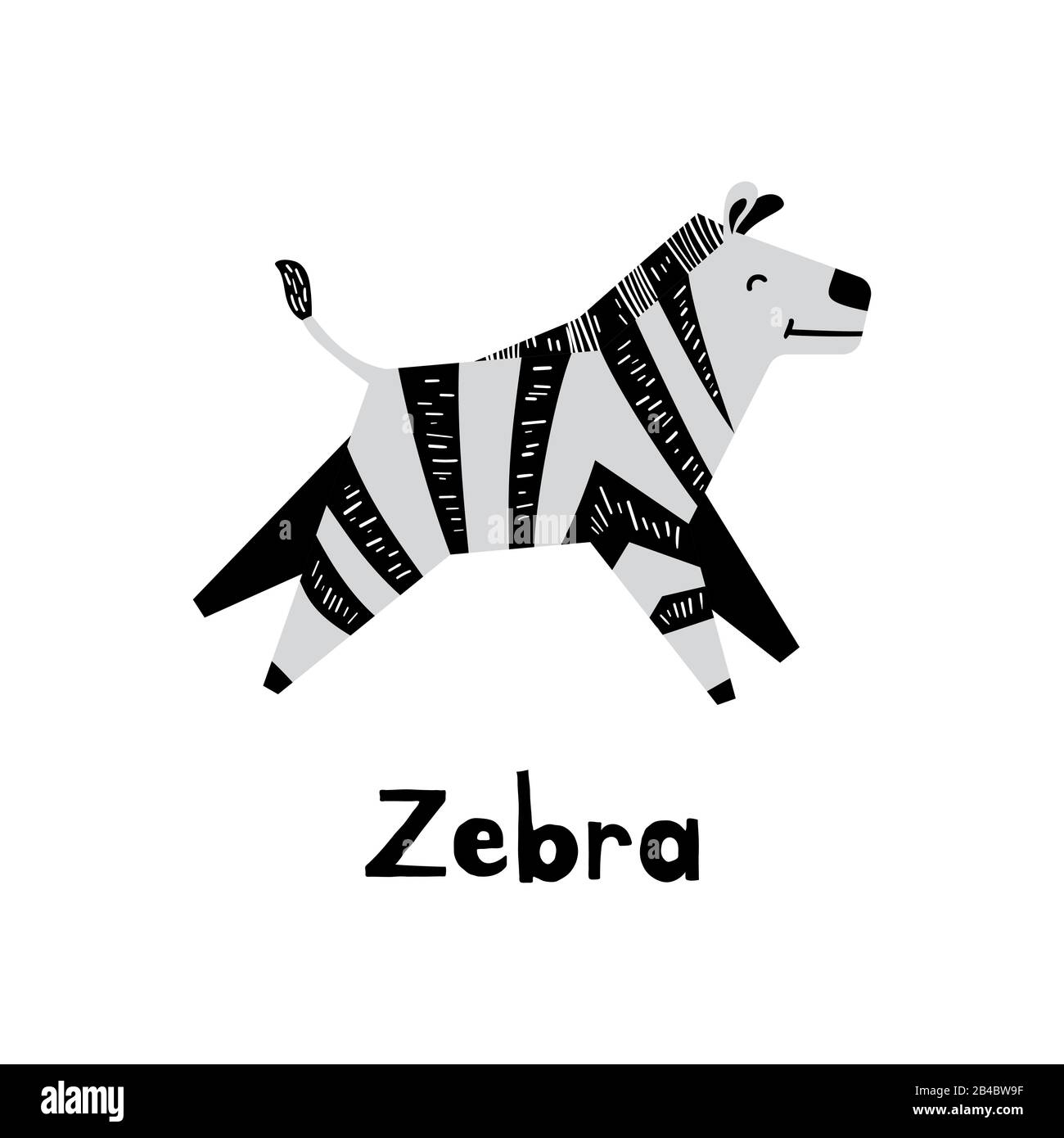 Niedliches Cartoon-Zebra im einfachen skandinavischen Stil. Flache Vektorgrafiken. Stock Vektor