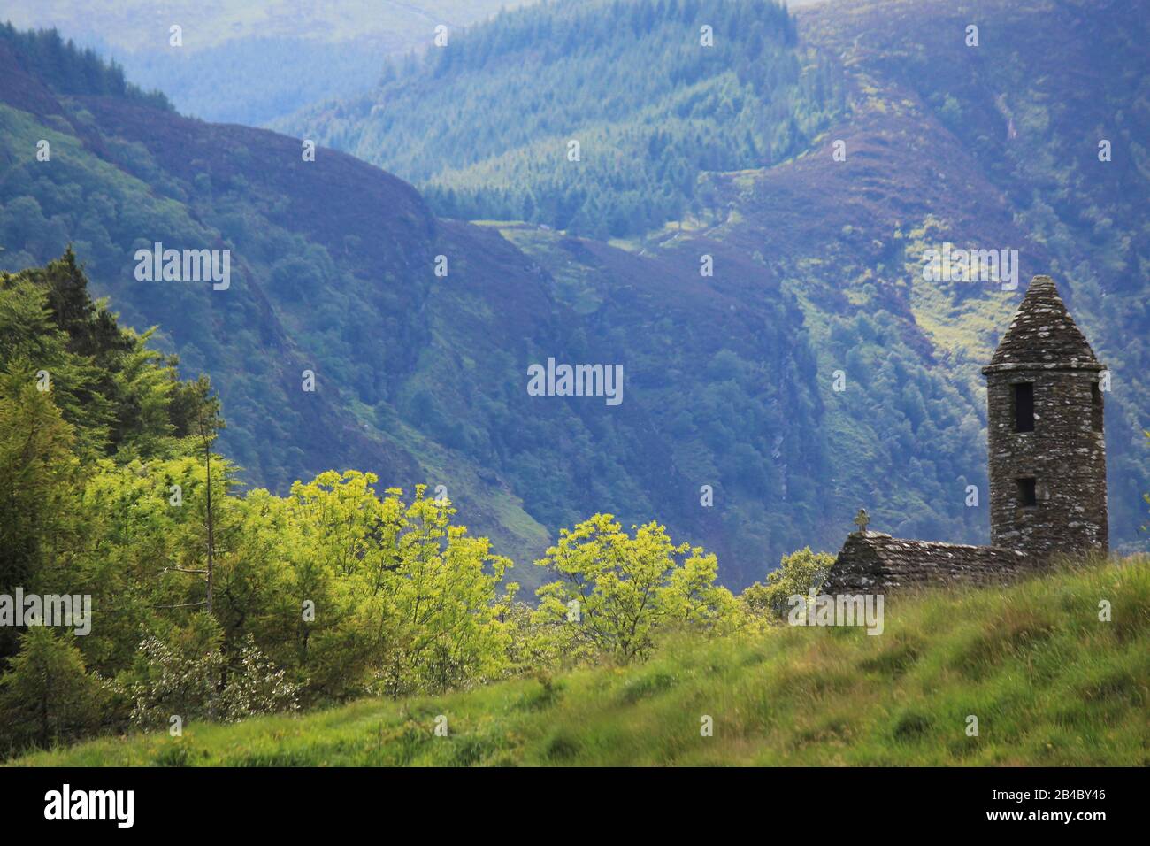 Mittelalterliche Kloster Glendalough in den Wicklow Mountains in Irland Stockfoto