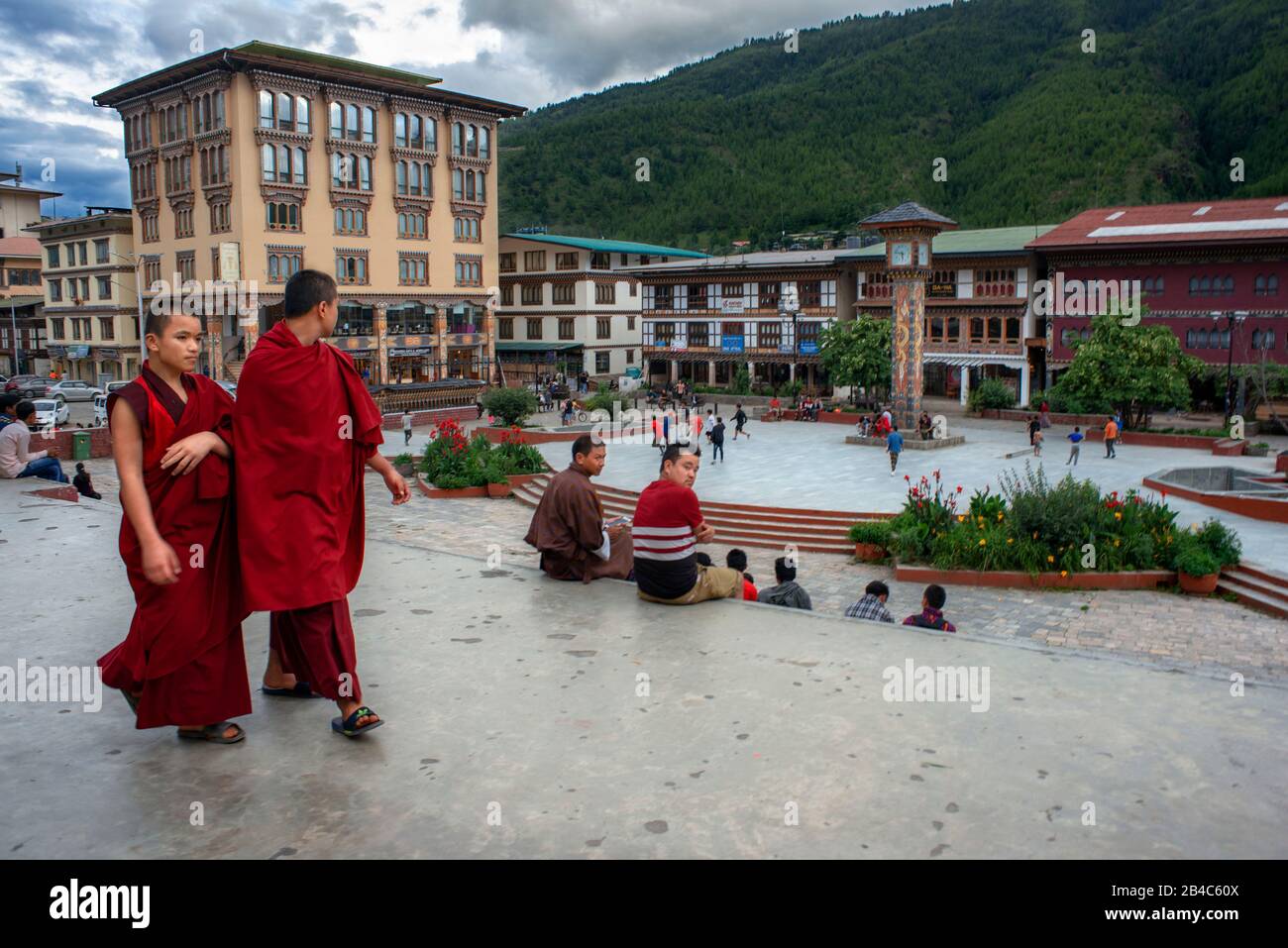 Central Square Clock Tower Square, Stadtzentrum, Hauptstadt von Thimphu, Königreich Bhutan, Südasien, Asien Stockfoto