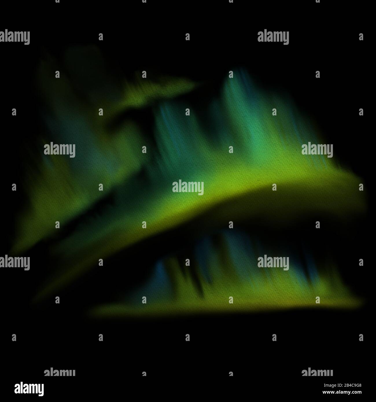 Aurora Polaris und Aurora Borealis Illustration. Leuchtende Nordlichter auf schwarzem Raum Himmel Illustration mit Aquarell-Textur. Nordlicht Stockfoto