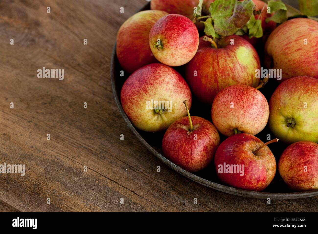 Herbststimmung rustikales Stillleben mit frisch gepflückten roten Äpfeln auf altem Holztisch Stockfoto