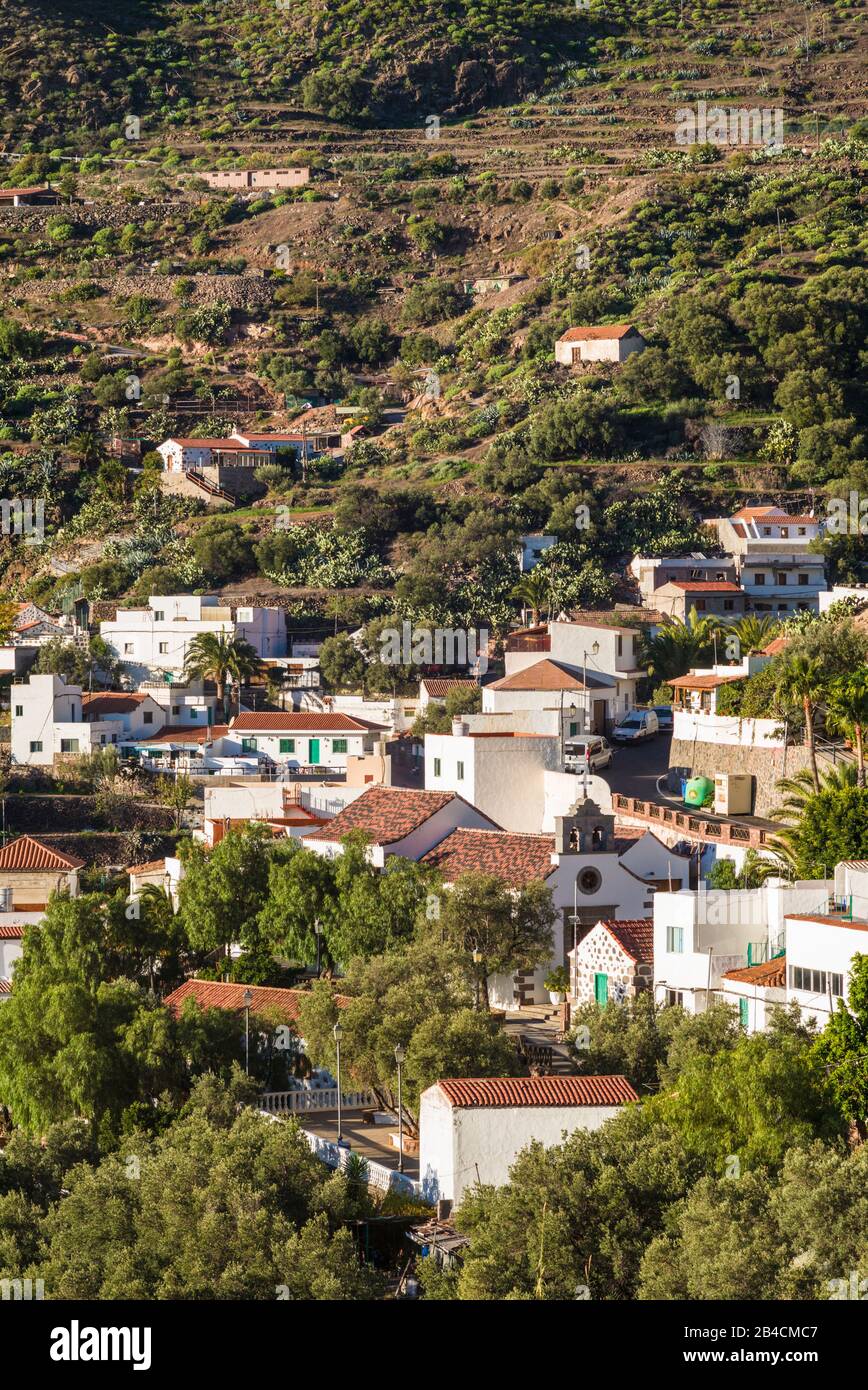 Spanien, Kanarische Inseln, Gran Canaria, Temisas, Bergstadt, hohe Betrachtungswinkel Stockfoto