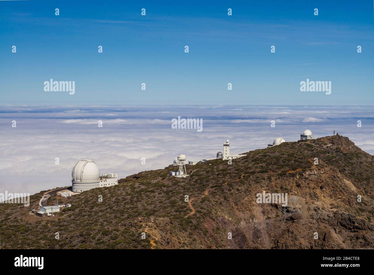 Spanien, Kanarische Inseln, La Palma, Parque Nacional Caldera de Taburiente National Park, Roque de Los Muchachos Observatorium, Teleskope Stockfoto